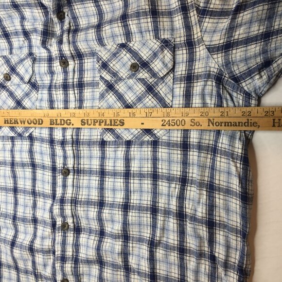Faded Glory Mens Blue  White Plaid Button Shirt Long Sleeve Size Large 42-44 - Picture 8 of 9